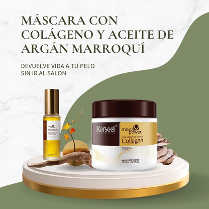 COMBO DE MÁSCARA DE CABELLO CON COLÁGENO Y ACEITE DE ARGÁN MARROQUÍ PARA CURACIÓN DEL CABELLO - KARSEELL